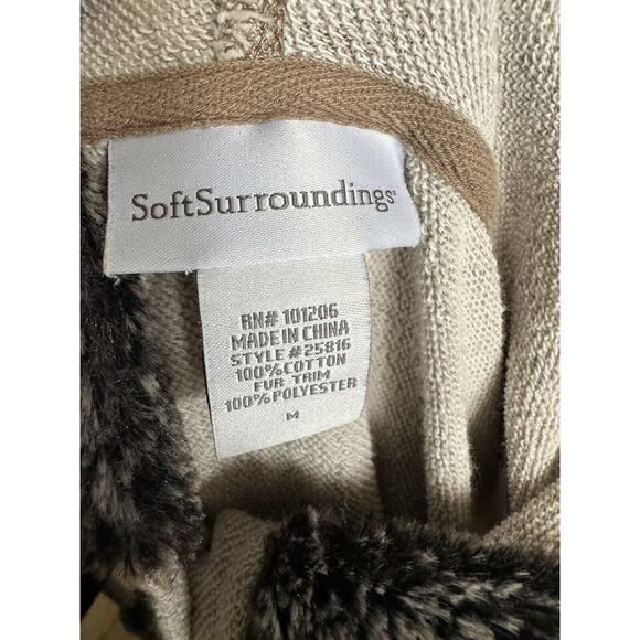 SOFT SURROUNDINGS‎ Cabin Cuddle Up Fur Trim Hoodie Tunic Terry Sweatshirt Tan M - Picture 6 of 6